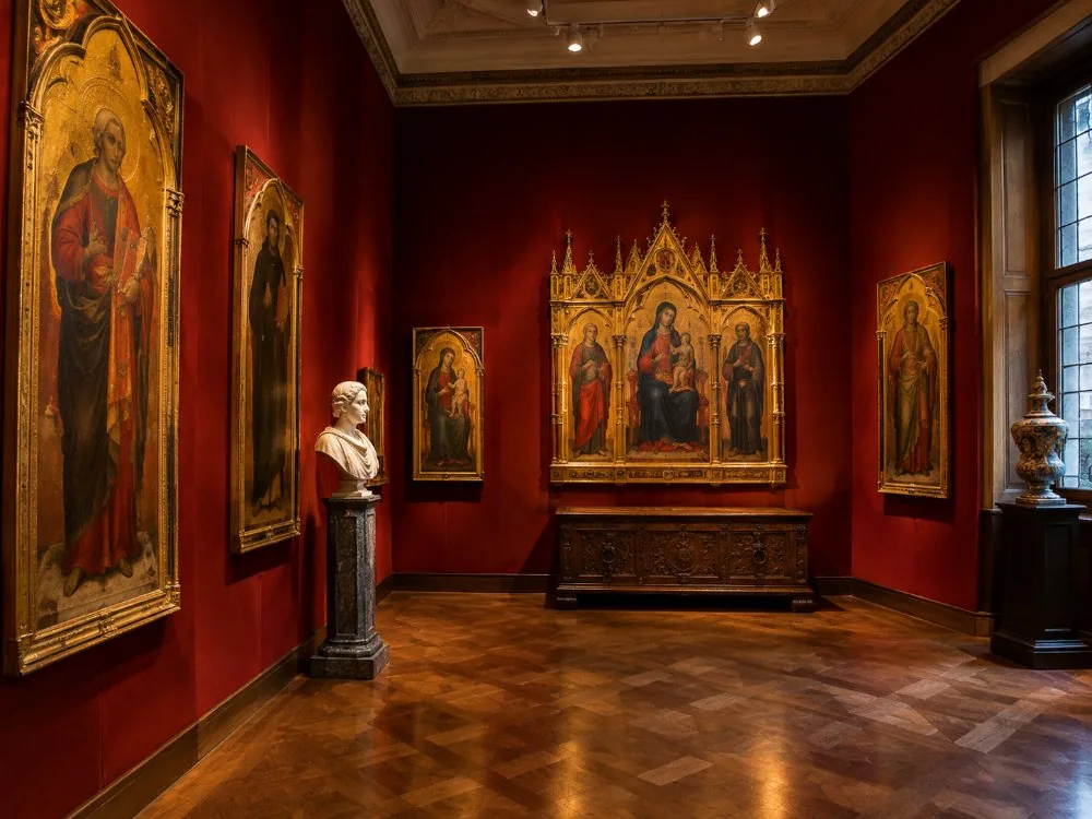 Salle de la Renaissance italienne à l'étage, cadres dorés et sculptures